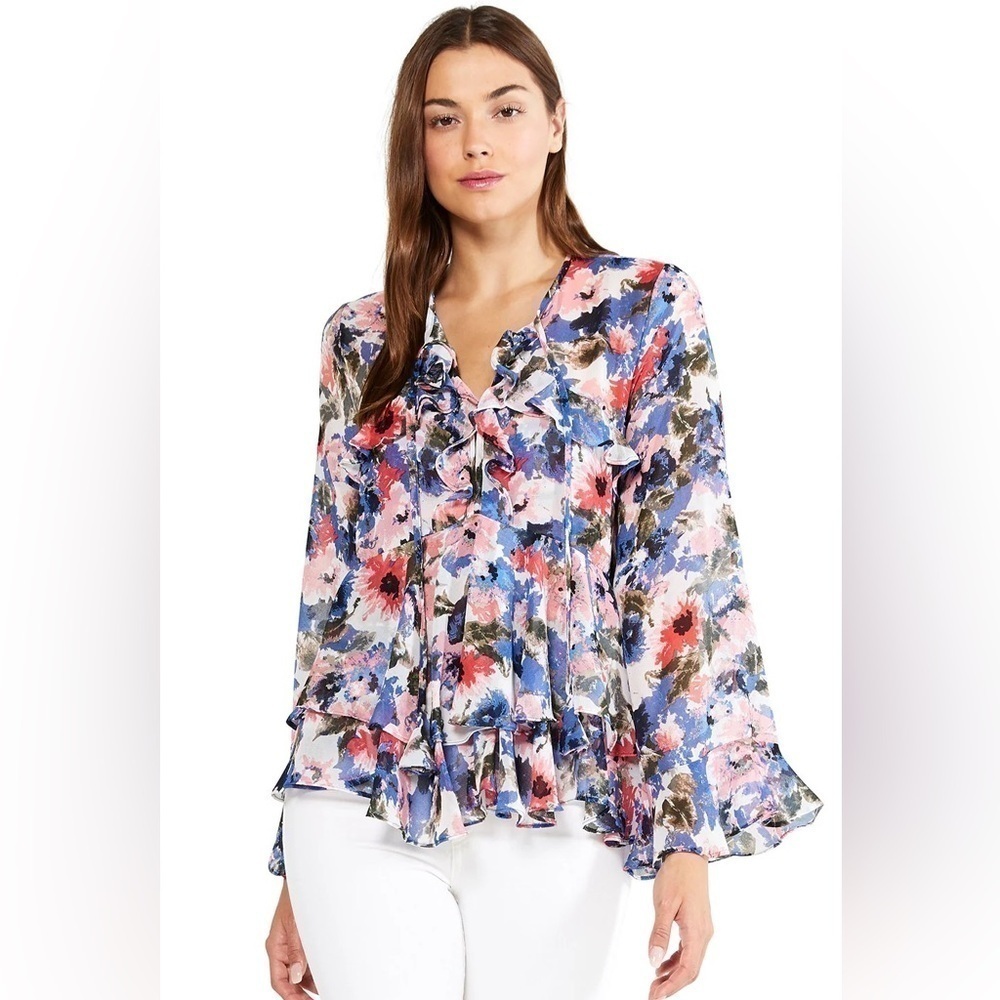 MISA Los Angeles Damaris Top Floral Ruffle Blouse Size XSmall - Picture 3 of 12